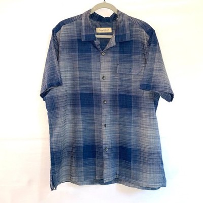 Men's Tommy Bahama Orinoco Ombre Blue Plaid Button Up sz. XL