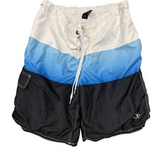Op Swim Trunks Mens Large White Blue Black Colorblock Elastic Waist Mesh Lined