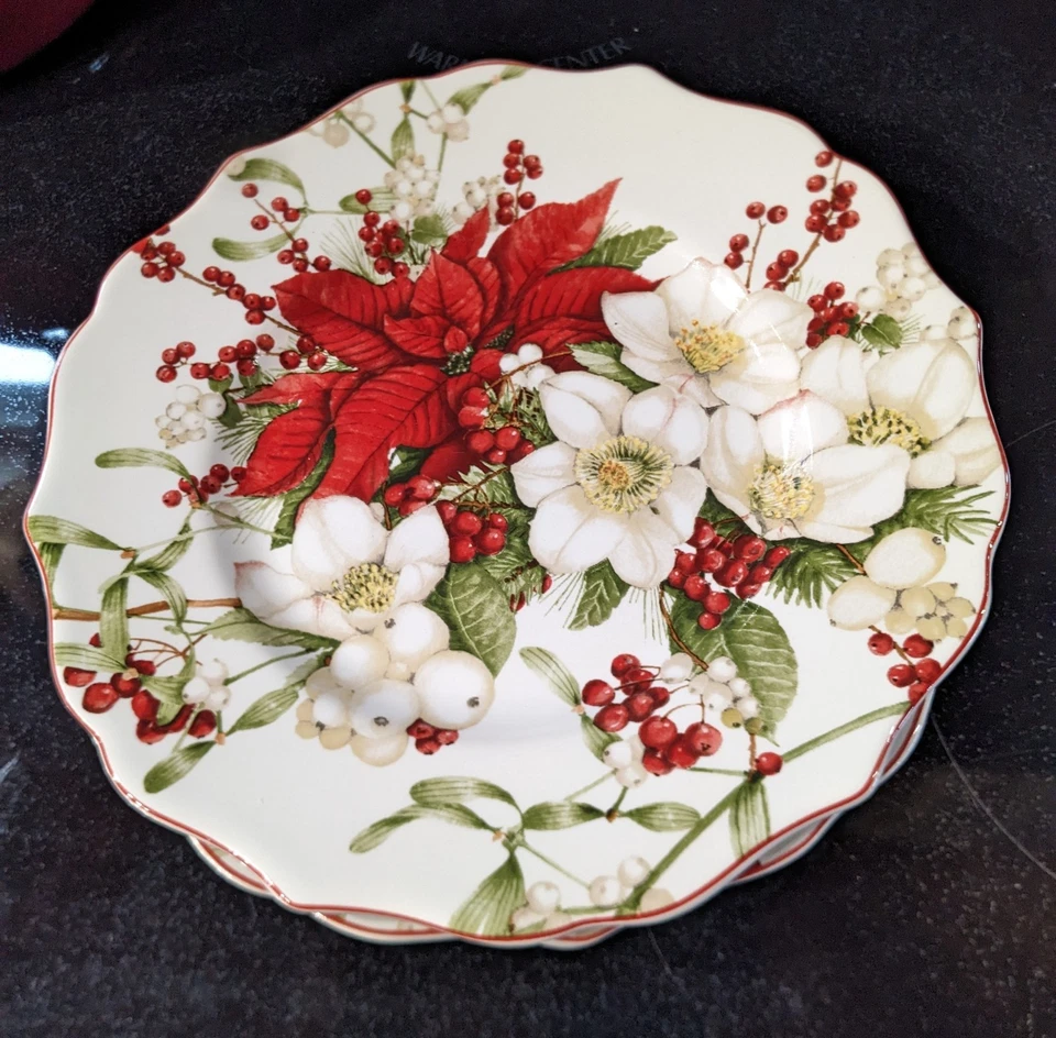 Winter Harmony Diseño Floral por 222 Quinto Plato de Ensalada 8" Juego de 2 Porcelana Fina Foto 3 de 3