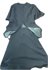 1950/60 Gray wool Skirt Suit Set Short Sleeve Jacket Skirt Vintage Women's