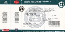 Football match ticket Plymouth Argyle v Reading 28.12.2009