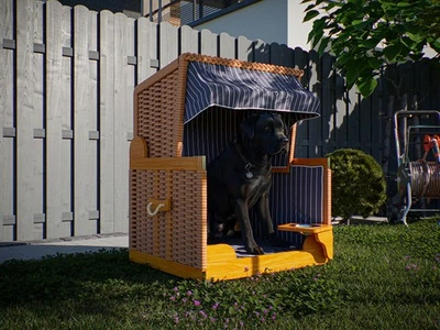 WOODTEX Hundestrandkorb Hundekorb Hundebett Schutzhaube grau weiß mit Schutzhülle