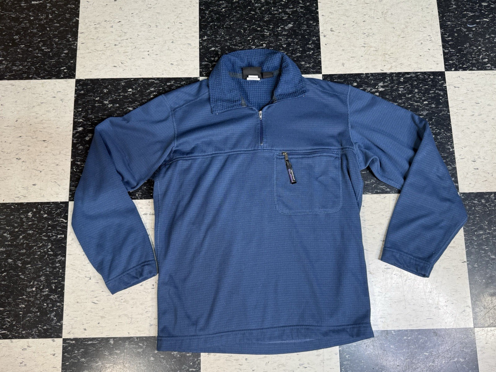 Patagonia Mens Small Blue Thermal Waffle Grid 1/4 Zip Sweatshirt 90s Regulator-image