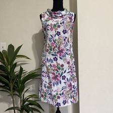 Lungo L’Arno Linen Summer Dress Women’s S Tropical Floral White Knee Made Italy