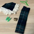 Vintage Barbie Size Plaid Pants & Shirt Set w Accessories For St Patricks Day!
