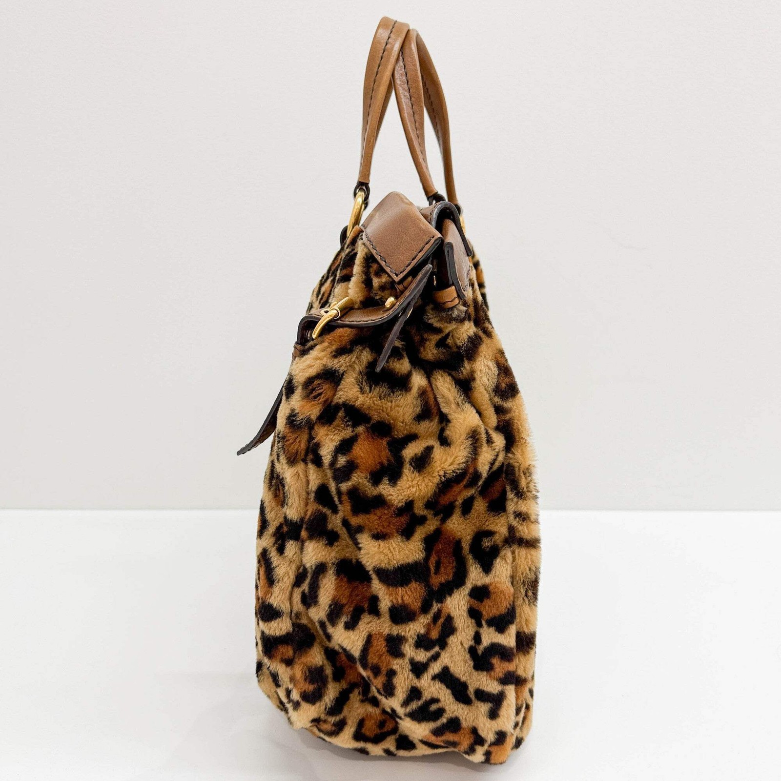 MIU MIU Brown Leopard Print Cut Wool Handle Bag — image 6
