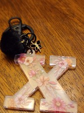 Initial FLORAL Letter X Keychain W/ POM POM  FLOWER FOR BACKPACKS, HANDBAGS
