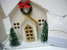 House Christmas Ornament wonder shop Paper Glitter Brush trees new+ 2 free Gif