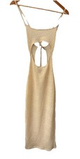 Shein Cream Knitted Long Dress Size XS Sleeveless Open Back Tie Polyester Womens