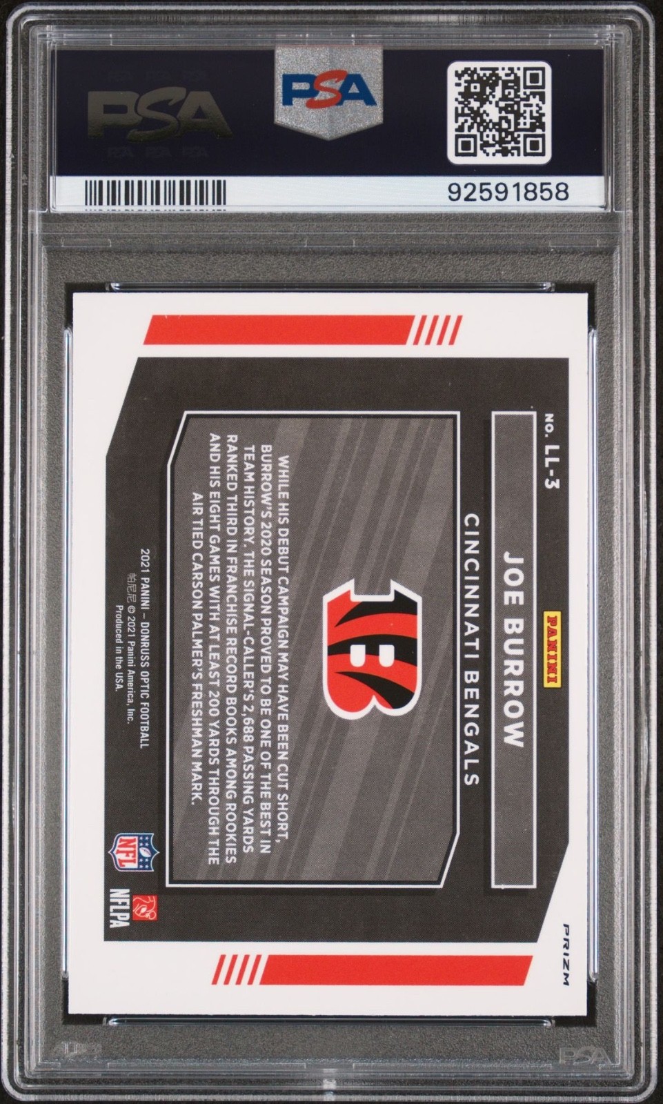 2021 Donruss Optic Joe Burrow Legendary Logos #LL-3 PSA 10 Gem Mint view 2