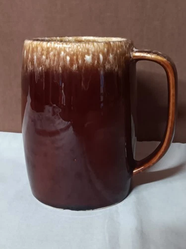 Vintage Hull Ovenproof USA Marked Mirror Brown Drip Glaze Large Mug 5" Tall
