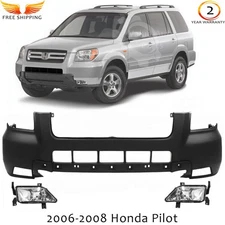 Front Bumper Cover Paintable & Fog Light Assembly Kit For 2006-2008 Honda Pilot