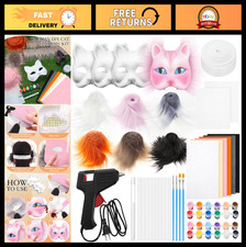 33 Pcs DIY Cat Mask Kit for Beginners - Blank Masks, Faux Fur, Felt Mesh Sheet