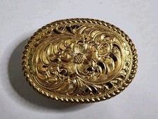 Oval Flower Swirl Ornate Gold Color Western Cowboy Cowgirl Crumrine Belt Buckle