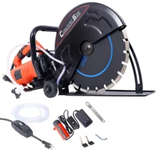 14" Electric Concrete Saw Wet/Dry Cutter with Water Attachment & Guide Roller