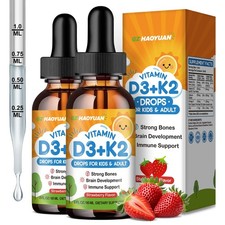 Vitamin D3 K2 Drops for Kids Liquid Vitamin D3 Supplement with Calcium, Omega...