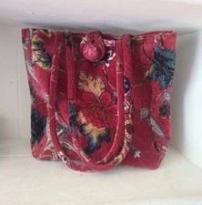 Vintage Red Velvet Floral Tote Bag Boho Cottagecore Velour Bucket Purse
