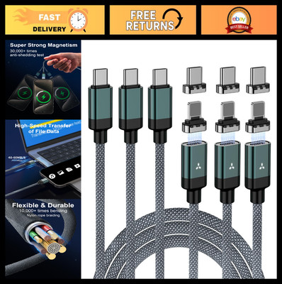 100W USB C Magnetic Charging Cable - 2 in 1 Type C Charger (3 Pack, 4/6.6FT) Fas