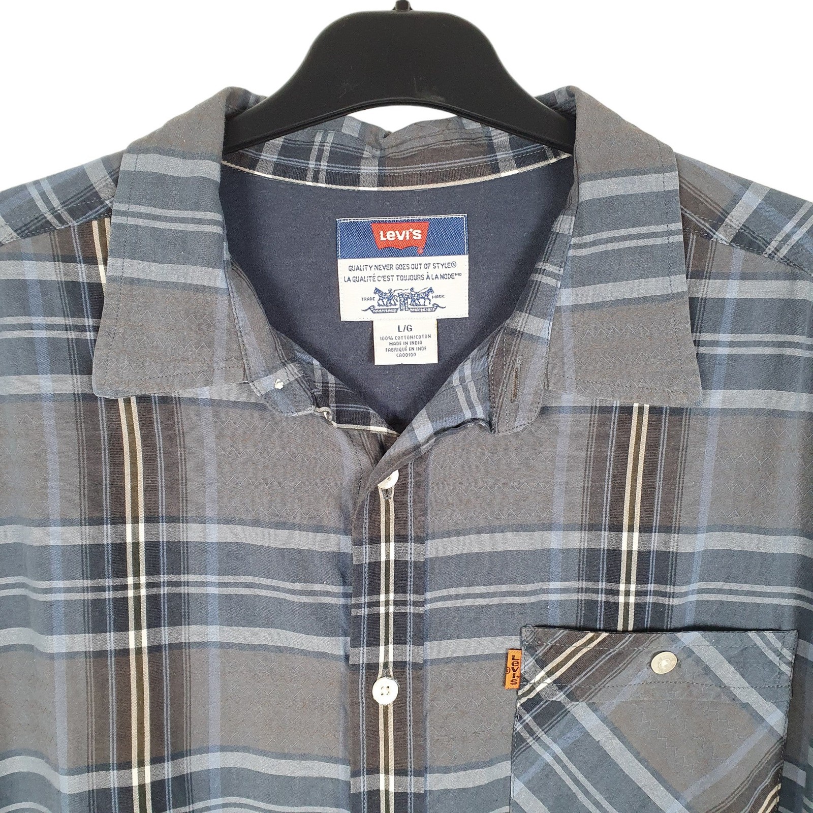 LEVIS Grey Check Shirt Vintage 90s Orange Tab Long Sleeve Casual Cotton Mens L image 2