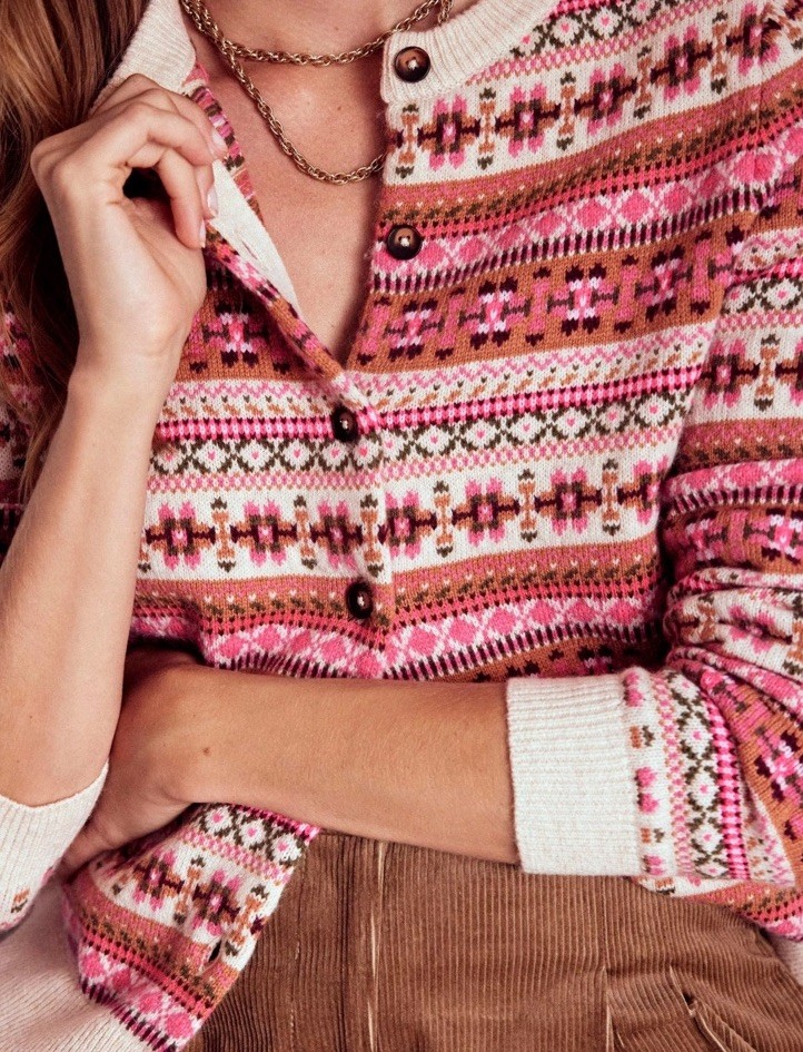 20 NWT Boden Edie Pink Heritage Fair Isle Cardigan Sweater XS