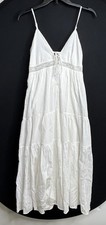 Lulus Tiered Maxi Dress Front Tie Accent Sleeveless Womens XS Boho White FLAWS