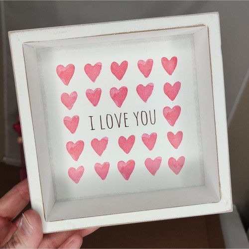 Decorazione San Valentino in legno bianco e rosa I Love You