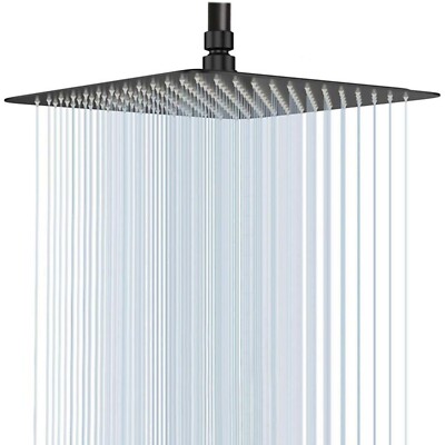 16 Inch Square Stainless Steel Rain Shower Head Large Matte Black High Pressure