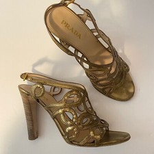 Prada Gold Cage Strap Dress Heels Size 39