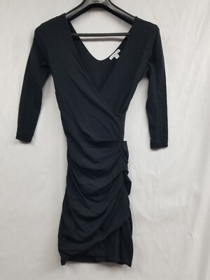 James Perse Standard Womens Size 1 Long Sleeve Black V-Neck  Dress