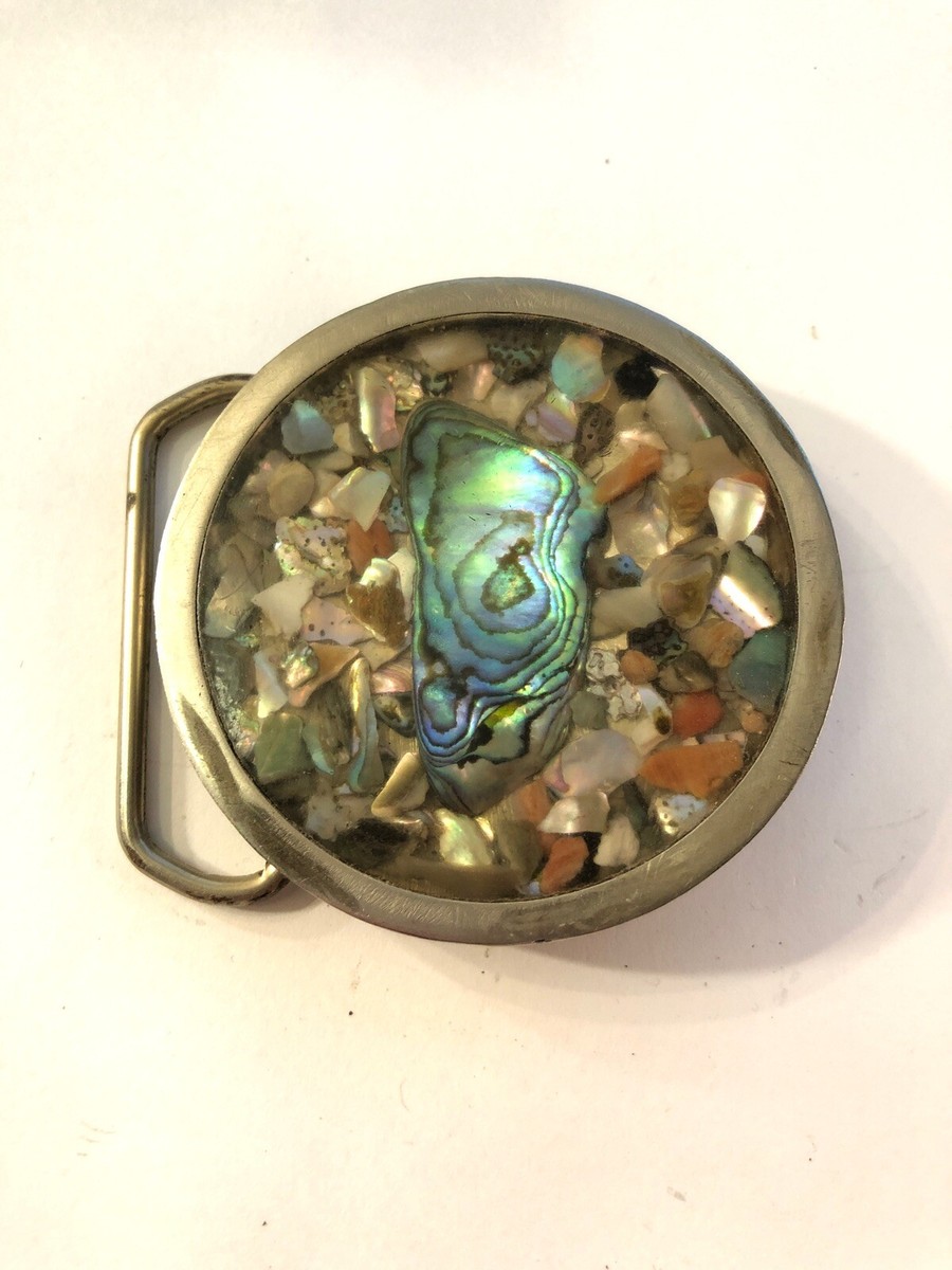 Vintage Shell Inlay Round Belt Buckle Small | eBay