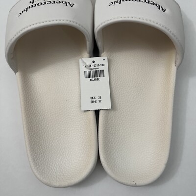 NWT ABERCROMBIE & FITCH WHITE LOGO SLIDES Sandals for MEN 
