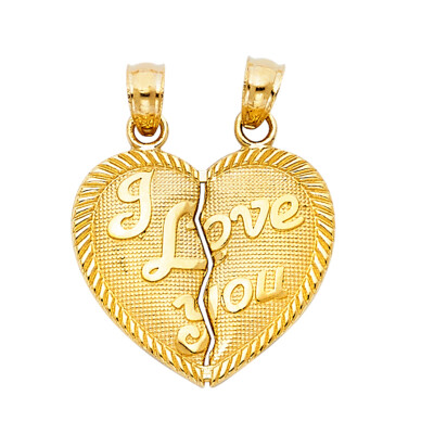 14k Gelbgold ''I Love You'' Paar gebrochenes Herz Anhänger für Kette