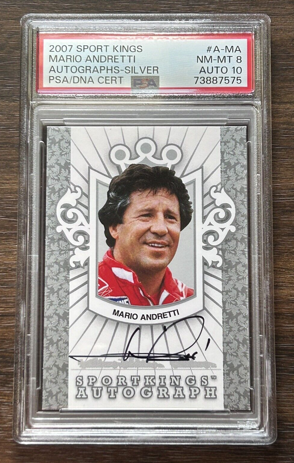 2007 SPORTKINGS Mario Andretti Signed Silver #A-MA PSA 8 Auto 10 Racing Card view 1