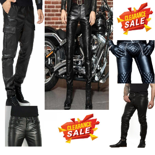 CLEARANCE VARIOUS Men's Leather Leather Party Pants Slim Fit Real