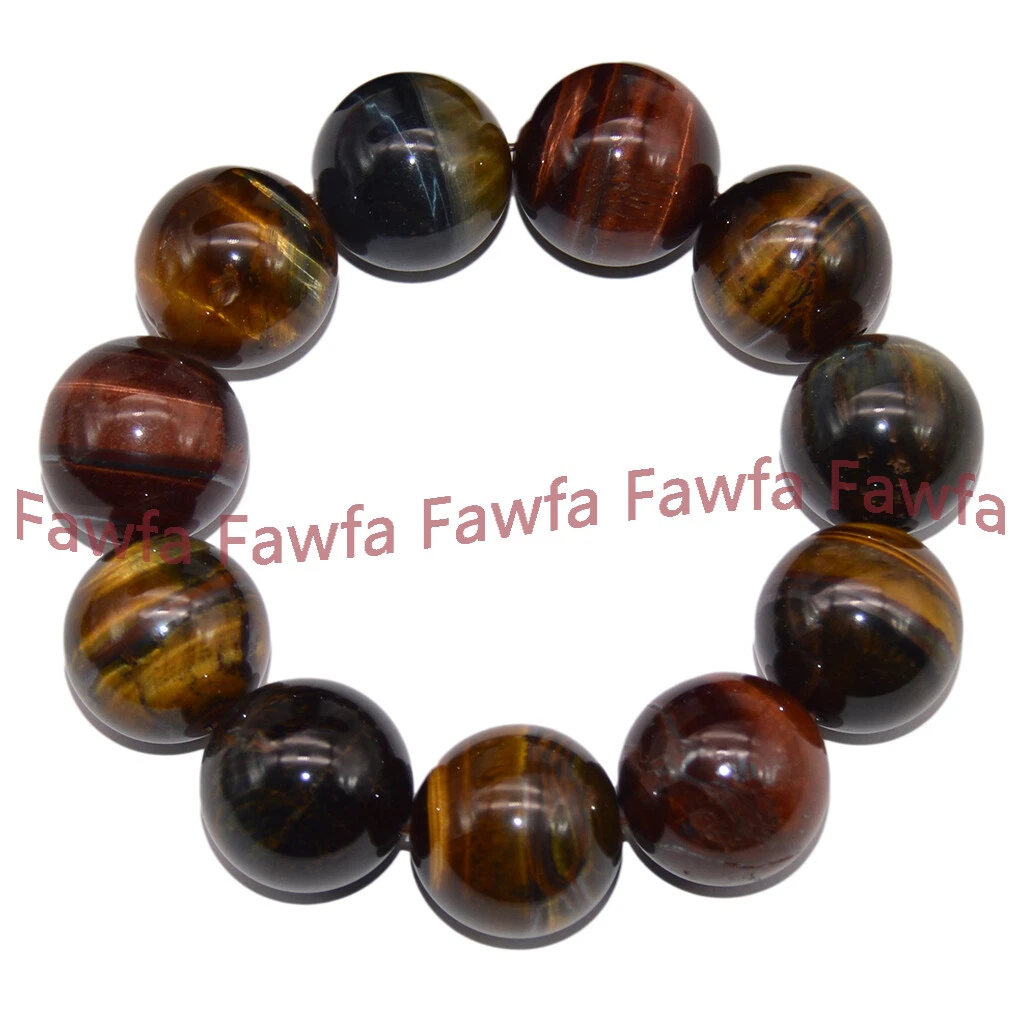 VALENTINO Bracciale elastico perle pietre preziose rotonde occhio di tigre multicolore naturale 20 mm 7 5''