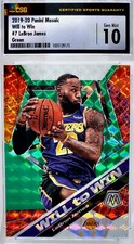 📈 LEBRON JAMES GREEN PRIZM 📈 2019-20 MOSAIC #7 WILL TO WIN CSG 10 GRADED + PSA
