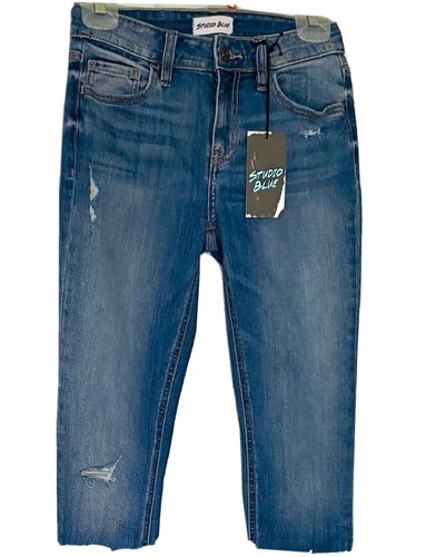 Pantalones de mezclilla para mujer Studio Blue desgastados talla 26 azul tiro medio pierna recta - Imagen 1 de 10