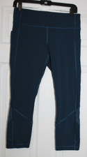 Lululemon Women's 8 Capri LEGGINGS Blue Pull On Compression MESH MEDIA POCKETS