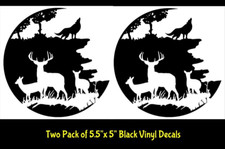 Wolf Howling Deer Family Scene Two Pk 5 Black Vinyl Decals Car Truck Windows