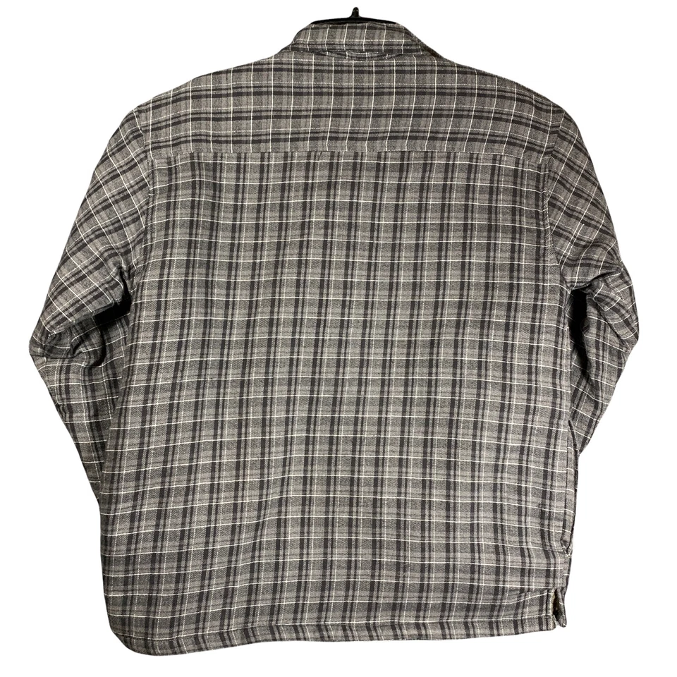 Camisa de franela forrada Sherpa manga larga con botones M Craftsman para hombre gris a cuadros Foto 3 de 4