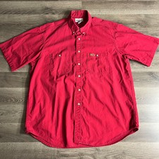 VTG Carhartt Shirt Mens Large Short Sleeve Button Up S18 CRI Red 2000s Workwear