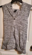 Active Life Sleeveless Sweatshirt MEDIUM Hooded Slit Back Vest Grey