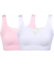 Rhonda Shear 2-pack Body Bra with Lace Inset White Pink