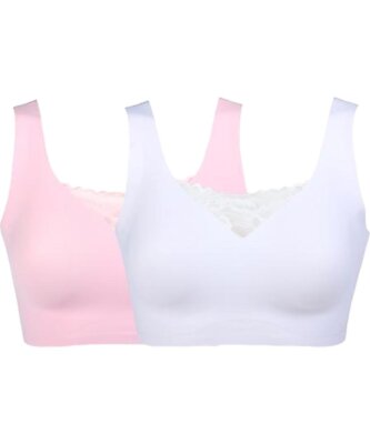 Rhonda Shear 2-pack Body Bra with Lace Inset White Pink