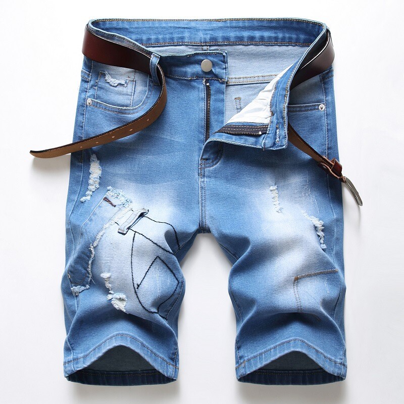 Mens Denim Ripped Jeans Knee Shorts Men's Denim Shorts Casual