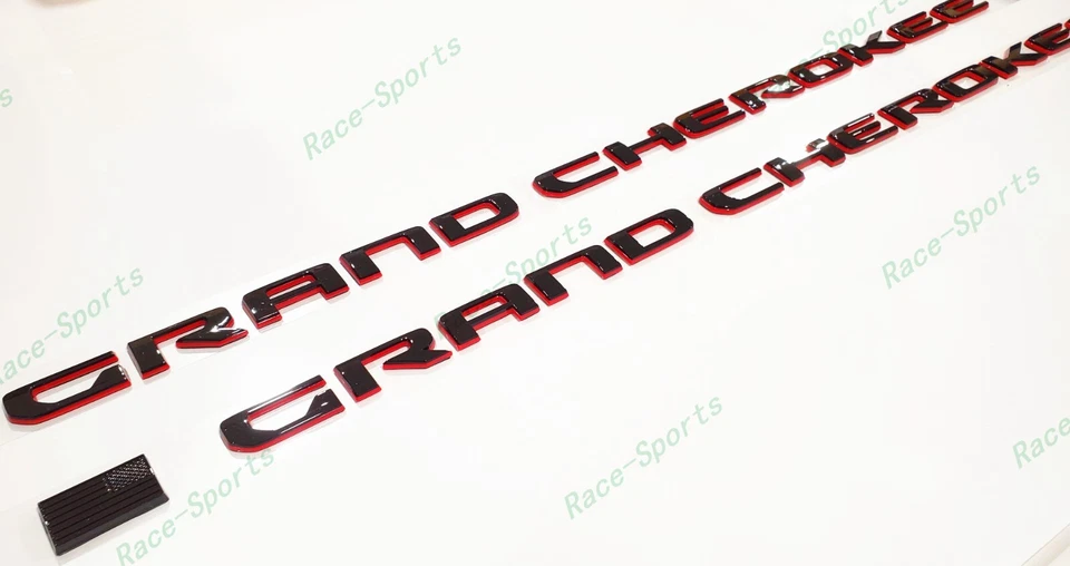 2PÇS 2021+ Jeep Grand Cherokee WL/WK placa de identificação porta lateral emblema brilho preto vermelho - Imagem 4 de 4