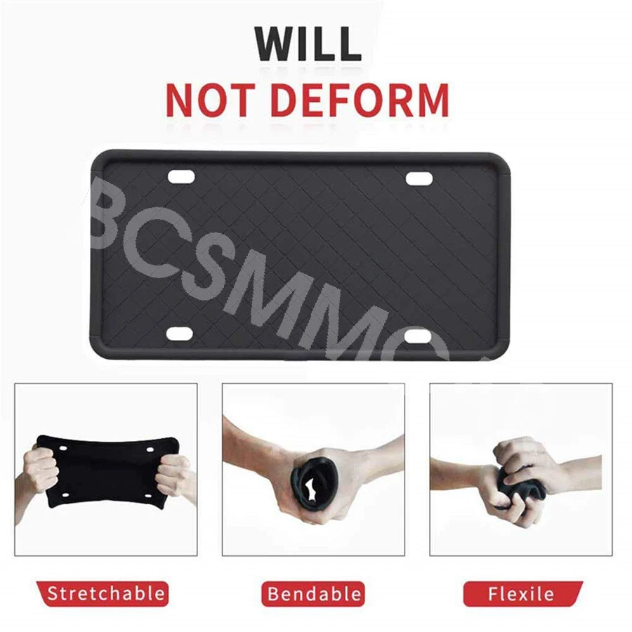 2Pcs Car License Plate Frame Silicone Rubber USA Front Rear Holder Rustproof Foto 3 de 4