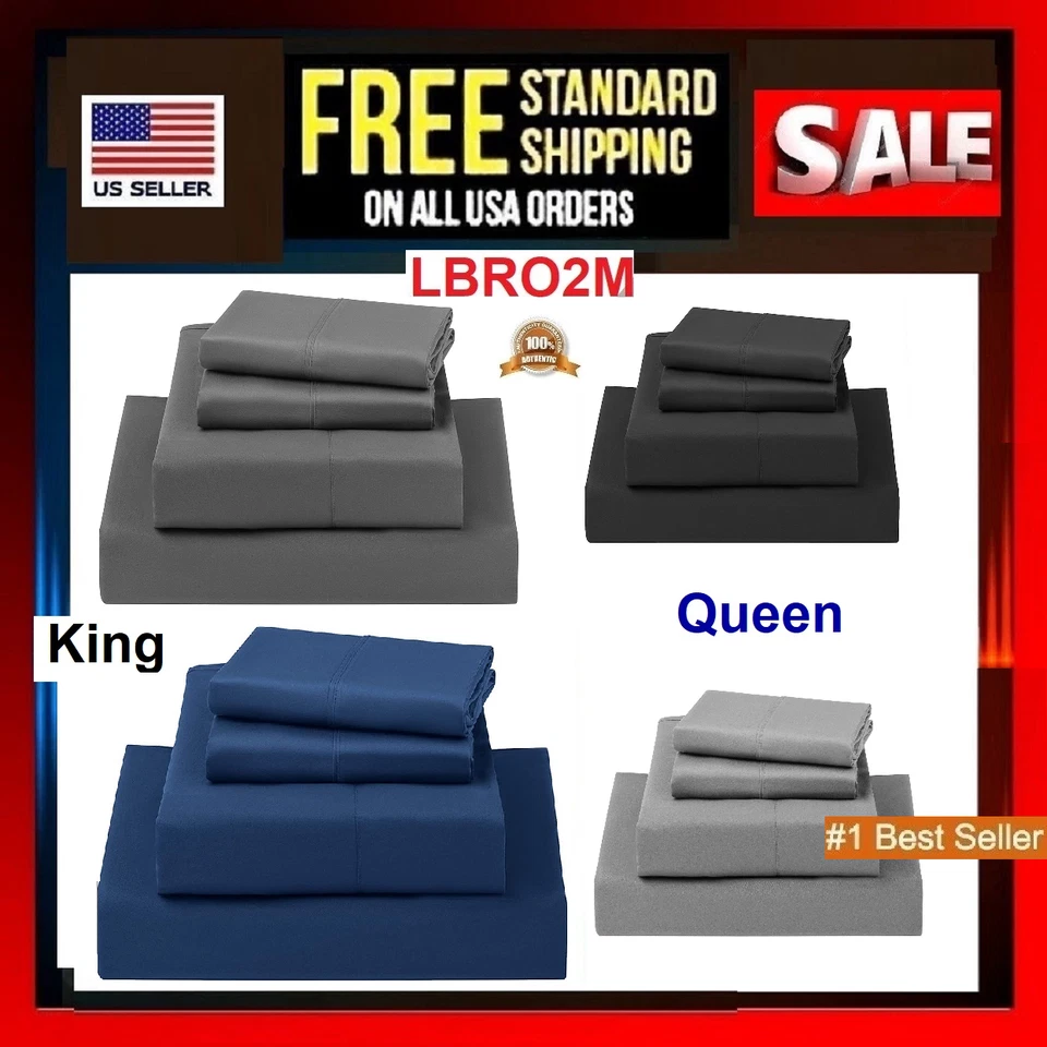 Juego de sábanas 4 piezas 100 % algodón egipcio confort 1000 unidades bolsillo profundo LBRO2M Foto 2 de 4