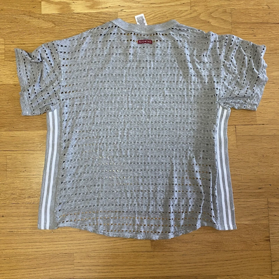 Hard Tail Gray Perforated Soft Outdoor Workout Yoga Boxy Short Sleeve Top S - Image 3 of 4