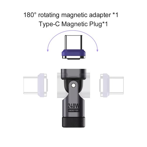 240W 180° 480Mbps Rotating USB C to USB C Magnetic Type C Adapter Connector - Picture 7 of 7